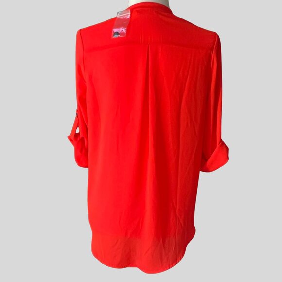 Lush Red V-Neck Blouse with Roll-Tab Sleeves – Size XS (NWOT) - Picture 4 of 6